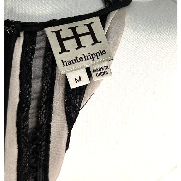 Haute Hippie Black Lace Overlay Sleeveless Drop Waist Midi Dress Medium Boho - Picture 9 of 10